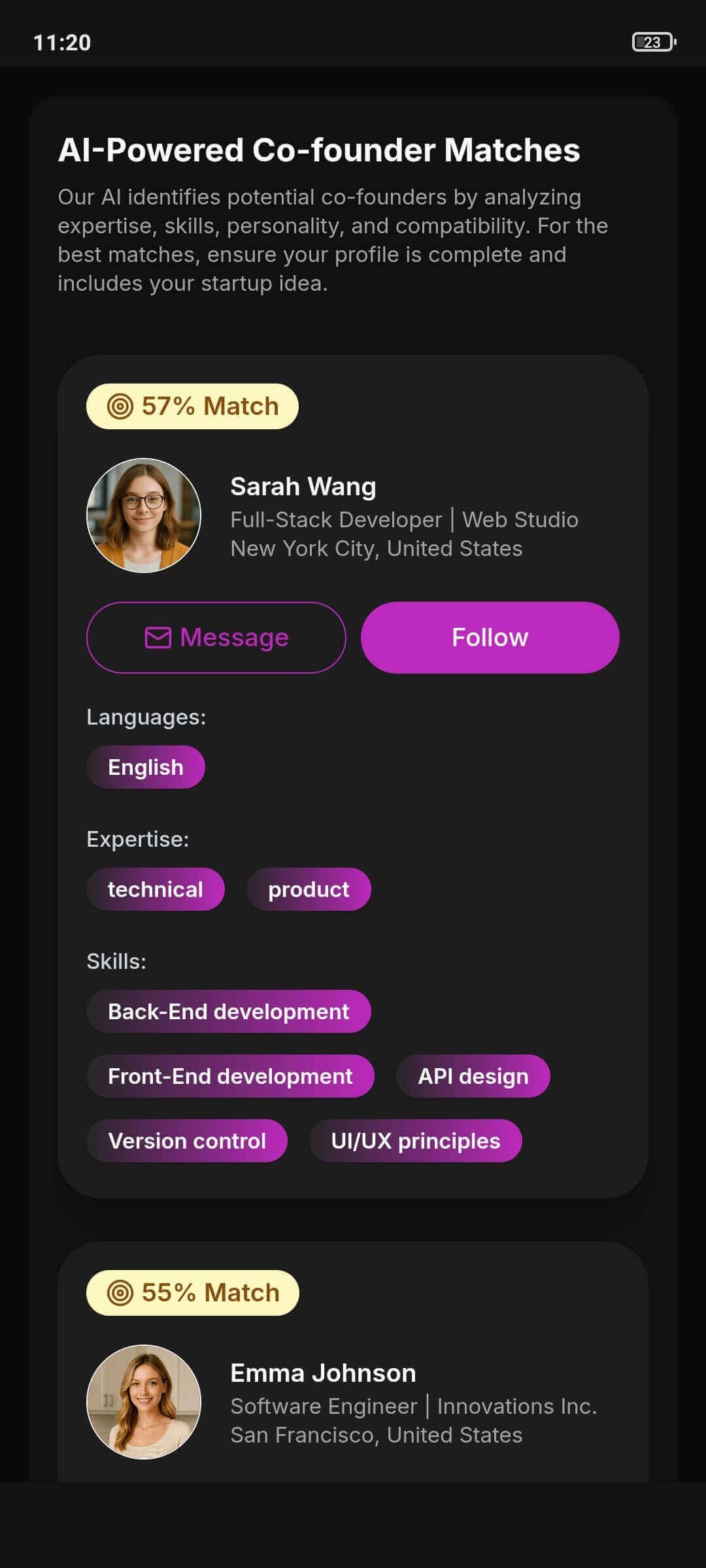 AI Matching Interface