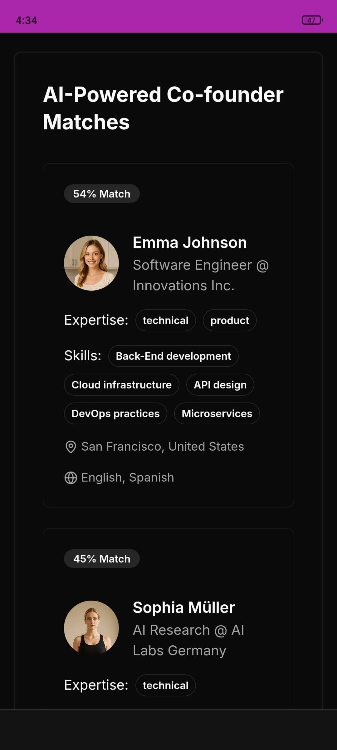 AI Matching Interface